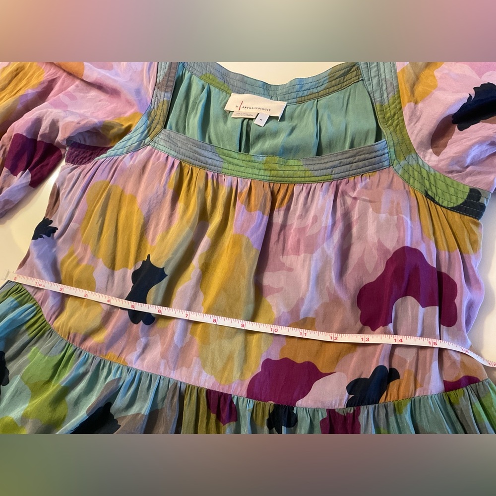 Anthropologie Floral Maxi Dress in Green, Pink, Mustard, Purple - Picture 6 of 7